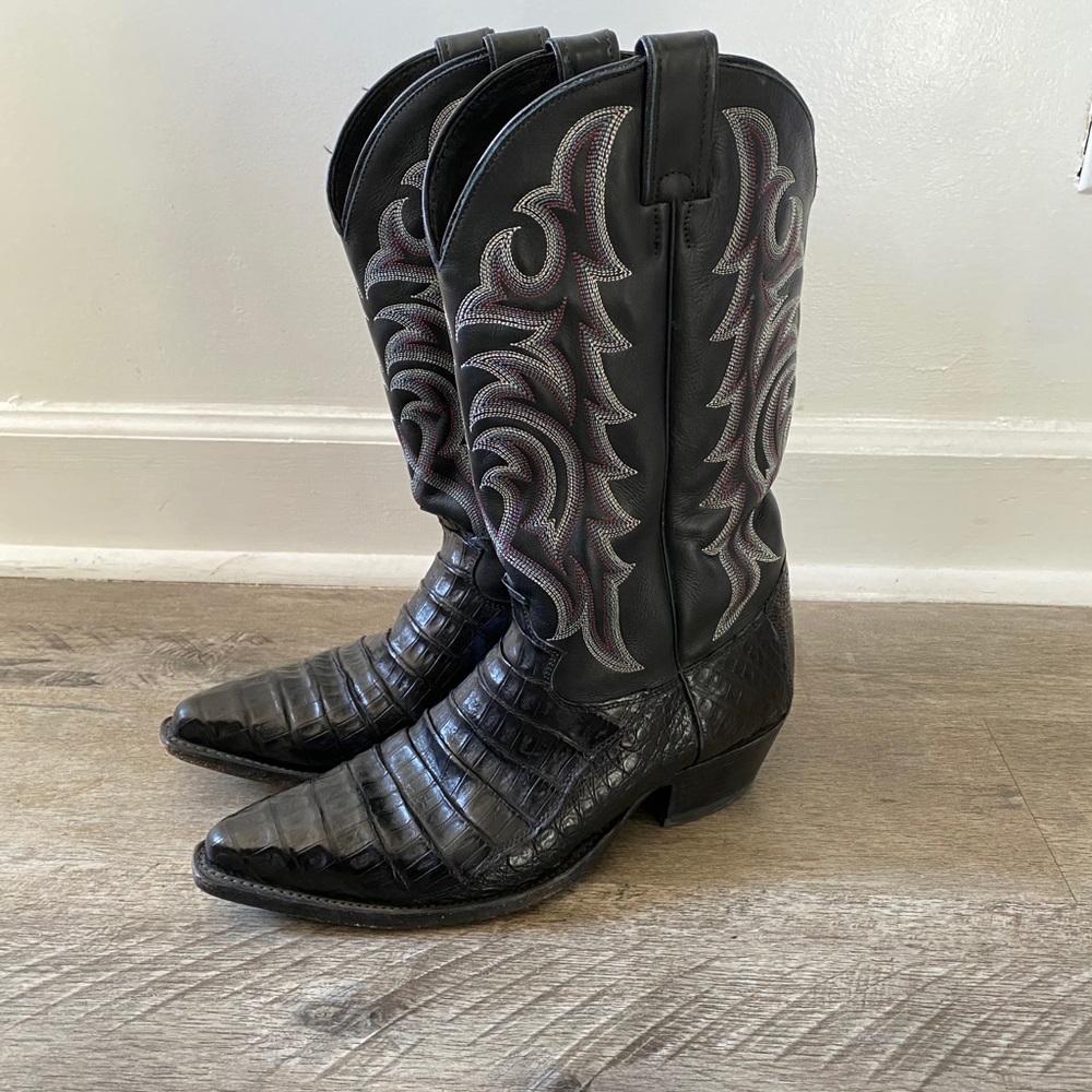 JUSTIN COWBOY BLACK ALLIGATOR BOOTS LEATHER SZ 10